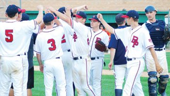 7-28-12 Members of the Belle Plaine town team celebrated their clinching of a regional playoff berth following Sunday’s 7-1